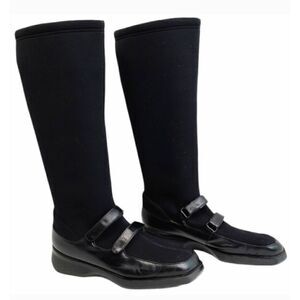 Bally Rare Leather Wedged Nylon Sock Boots Black Square Toe Size 9 Made in Italy